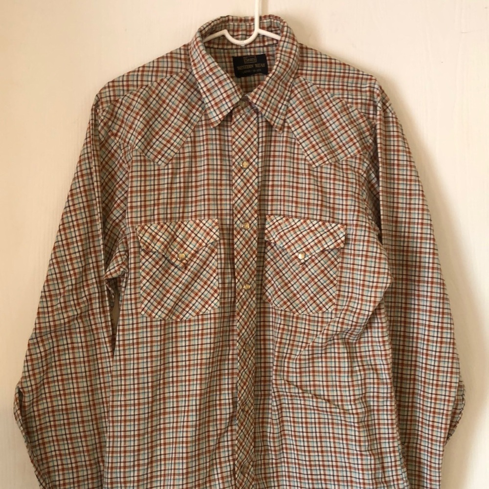 Men’s fall striped VTG rare pearl snap Sears Western wear Plaid Button-Up Shirt